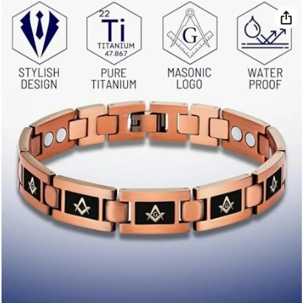 Freemason Pure Copper Link Bracelet Square Compass Gift Box New